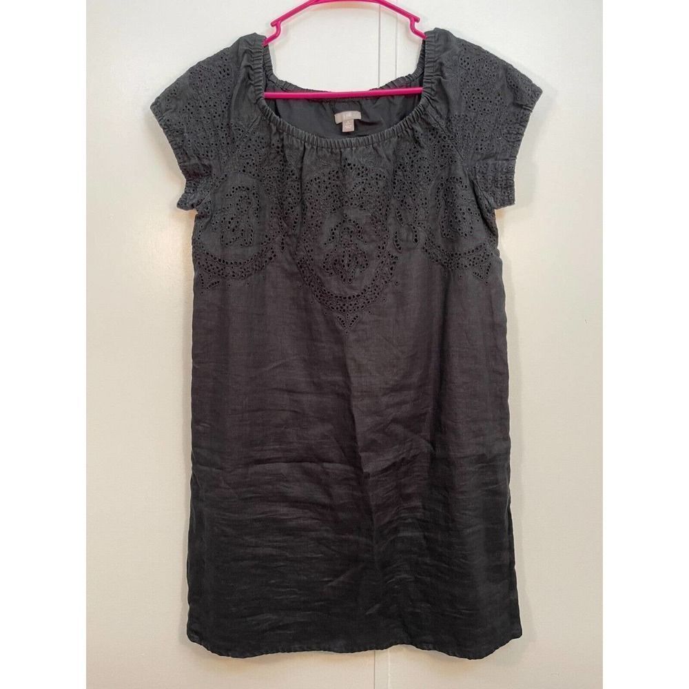 J Jill 100% Linen Eyelet Design Black Shift Dress Women’s Sz Small Petite Boho